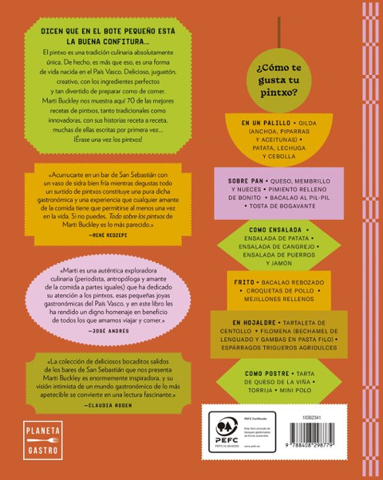 Libro para los amantes de los pitxos y el aperitivo. Todo sobre los pitxos de Marti Buckley no puede faltar en tu casa o regalar en una caja gourmet.