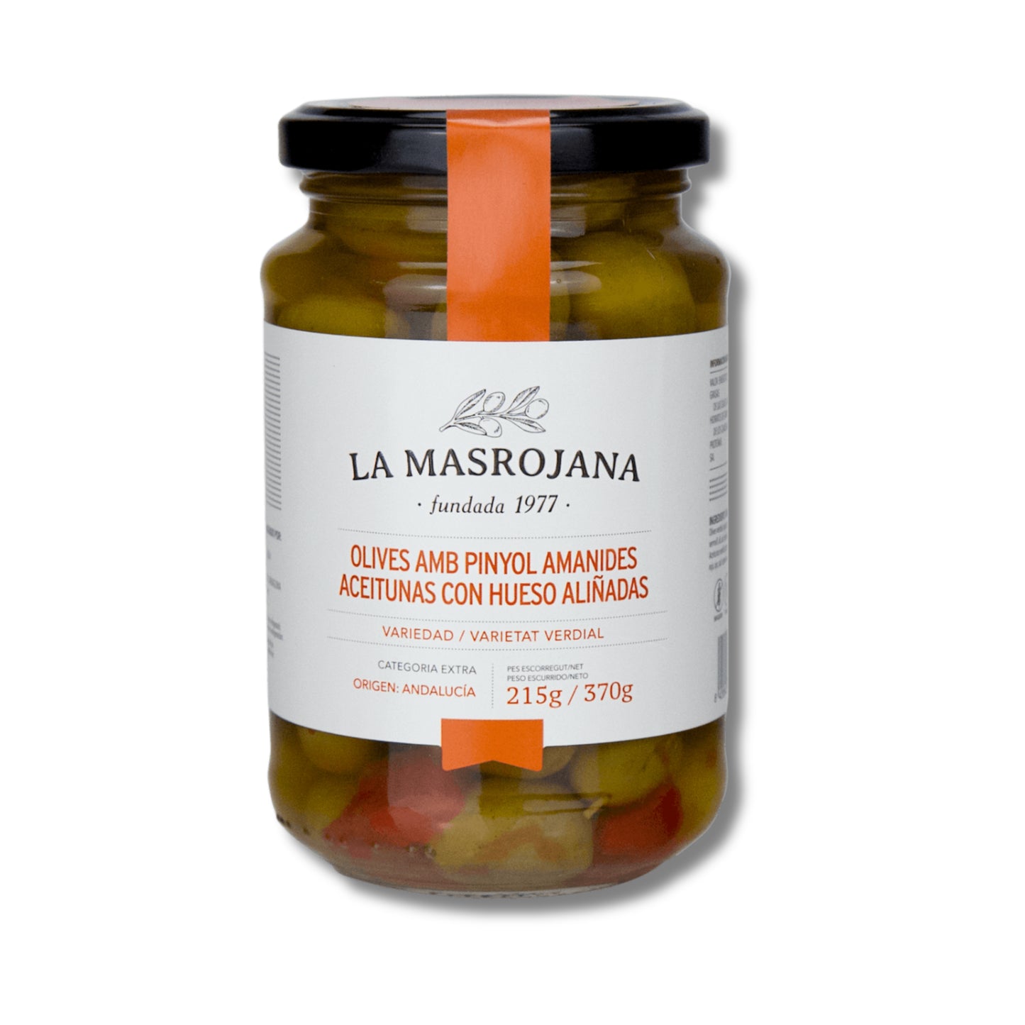 Tarro de aceitunas aliñadas gazpachas con hueso variedad verdial