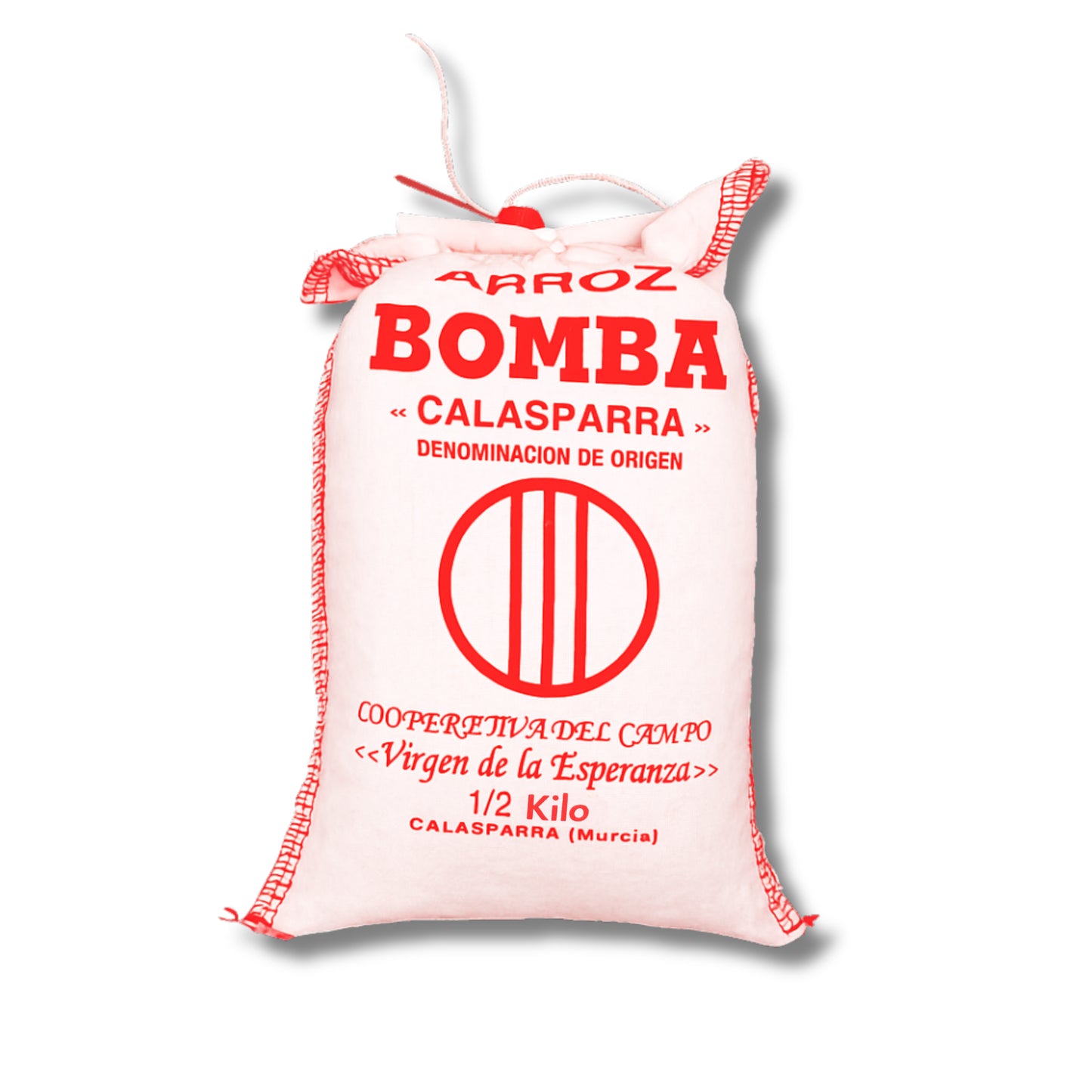 Saco blanco de tela de arroz bomba de Calasparra Denominación de Origen