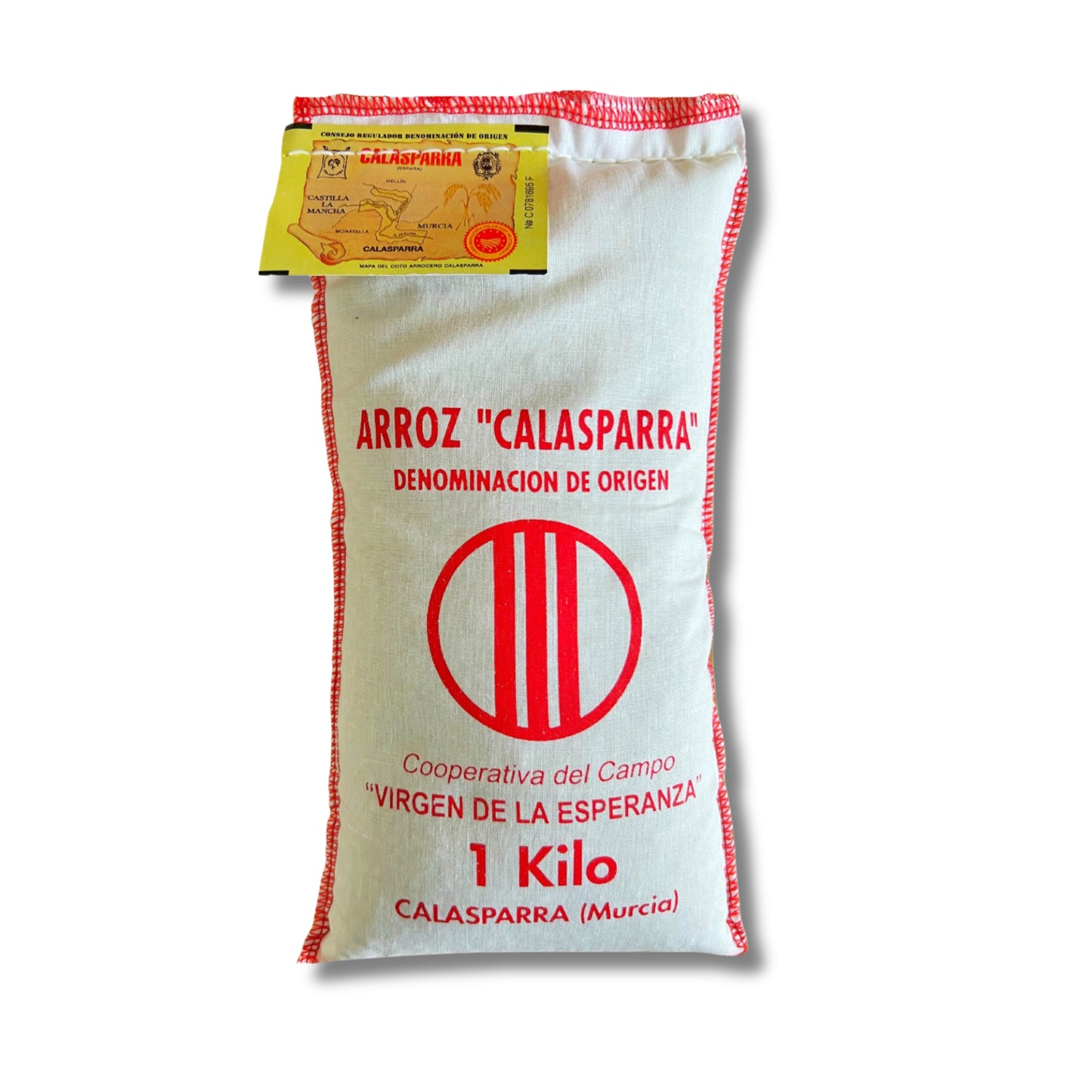 Saco blanco de tela de arroz redondo de Calasparra Denominación de Origen