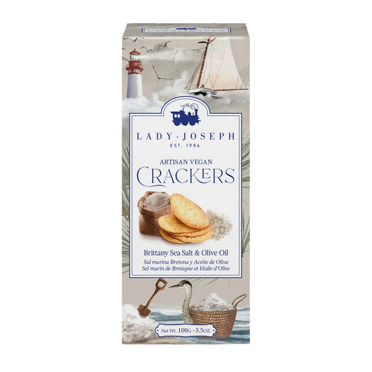 Crackers de Lady Joseph, son los mejores del mundo ideales para acompañar tus tablas de quesos o untar patés. Realiza tus canapés con estos increíbles crackers de sal marina y aceite de oliva totalmente veganos en d'12 gourmet.