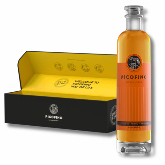 El vermouth más sorprendente del mercado es el vermouth picofino naranja gin fusión con estuche para regalar y disfrutar en los aperitivos con d'12 gourmet