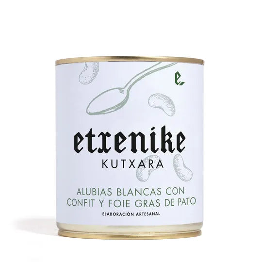 Alubias blancas con confit y foie gras de pato de Etxenike realizada de forma artesanal, para dos personas comprar en D'12 Gourmet.