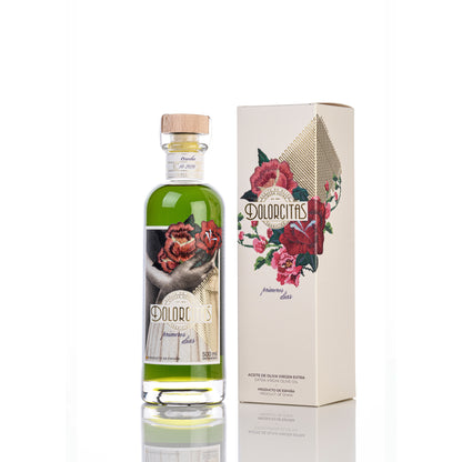Aceite de Oliva Virgen Extra Dolorcitos Primeros Días en botella de cristal con estuche elegante