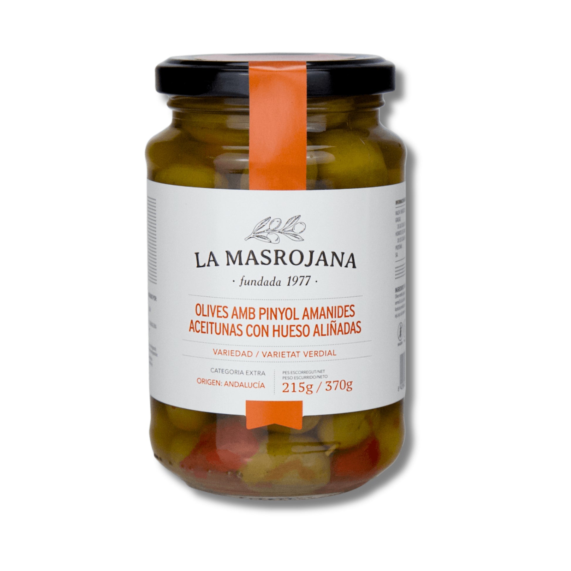 Tarro de aceitunas aliñadas gazpachas con hueso variedad verdial