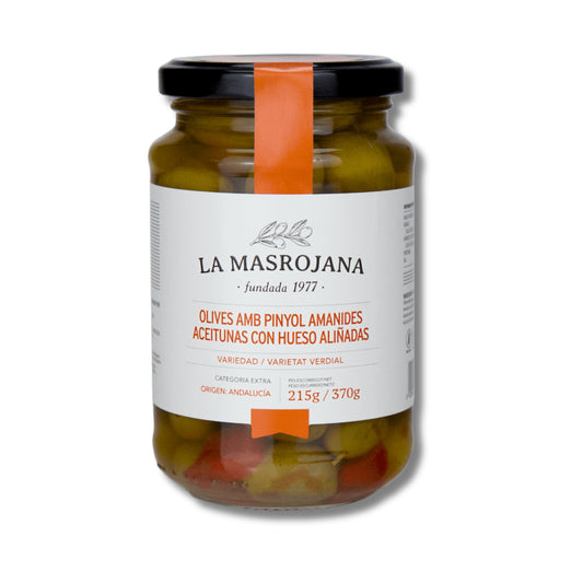 Tarro de aceitunas aliñadas gazpachas con hueso variedad verdial