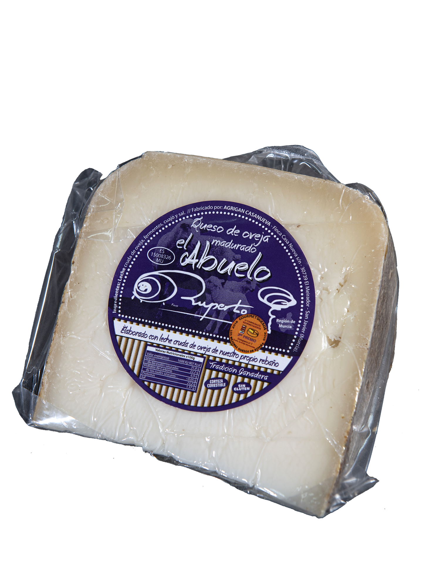 Queso de oveja madurado con la corteza enmohecida de forma natural, cuña el Abuelo de Ruperto. El mejor queso de la Región de Murcia.
