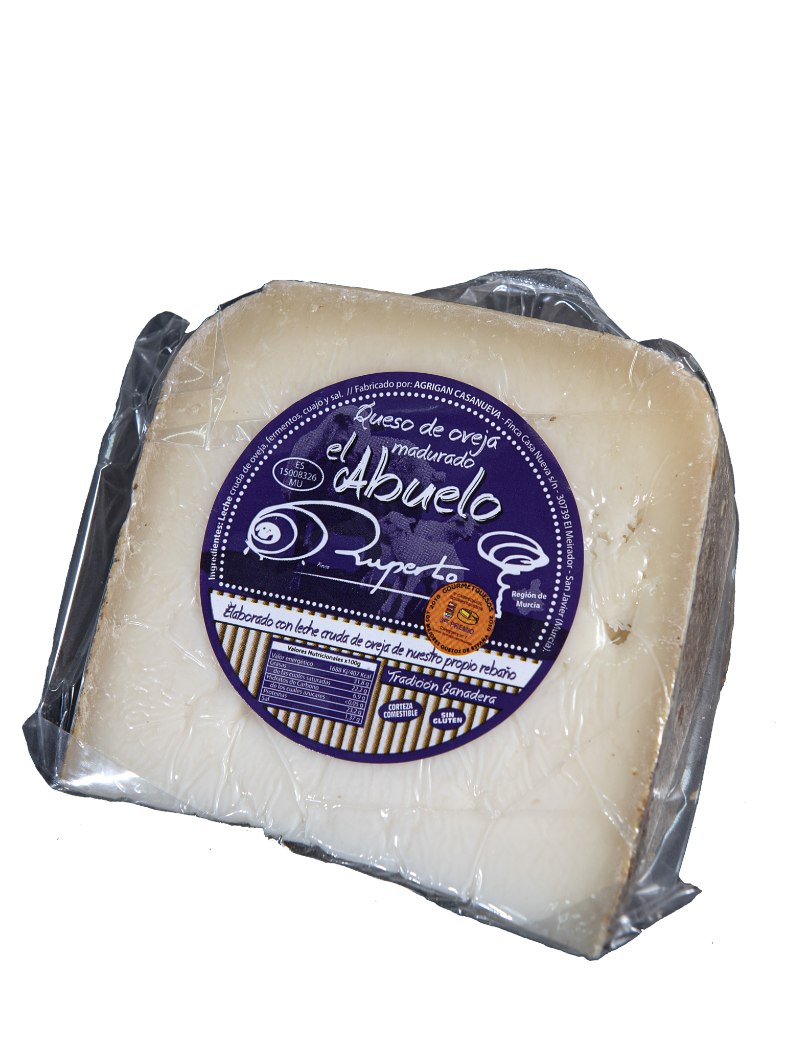 Queso de oveja madurado con la corteza enmohecida de forma natural, cuña el Abuelo de Ruperto. El mejor queso de la Región de Murcia.