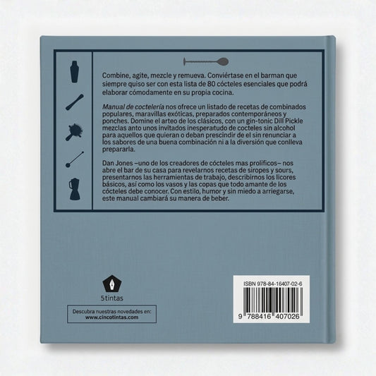 Parte trasera del libro Manual de coctelería guía básica para el barman aficionados 