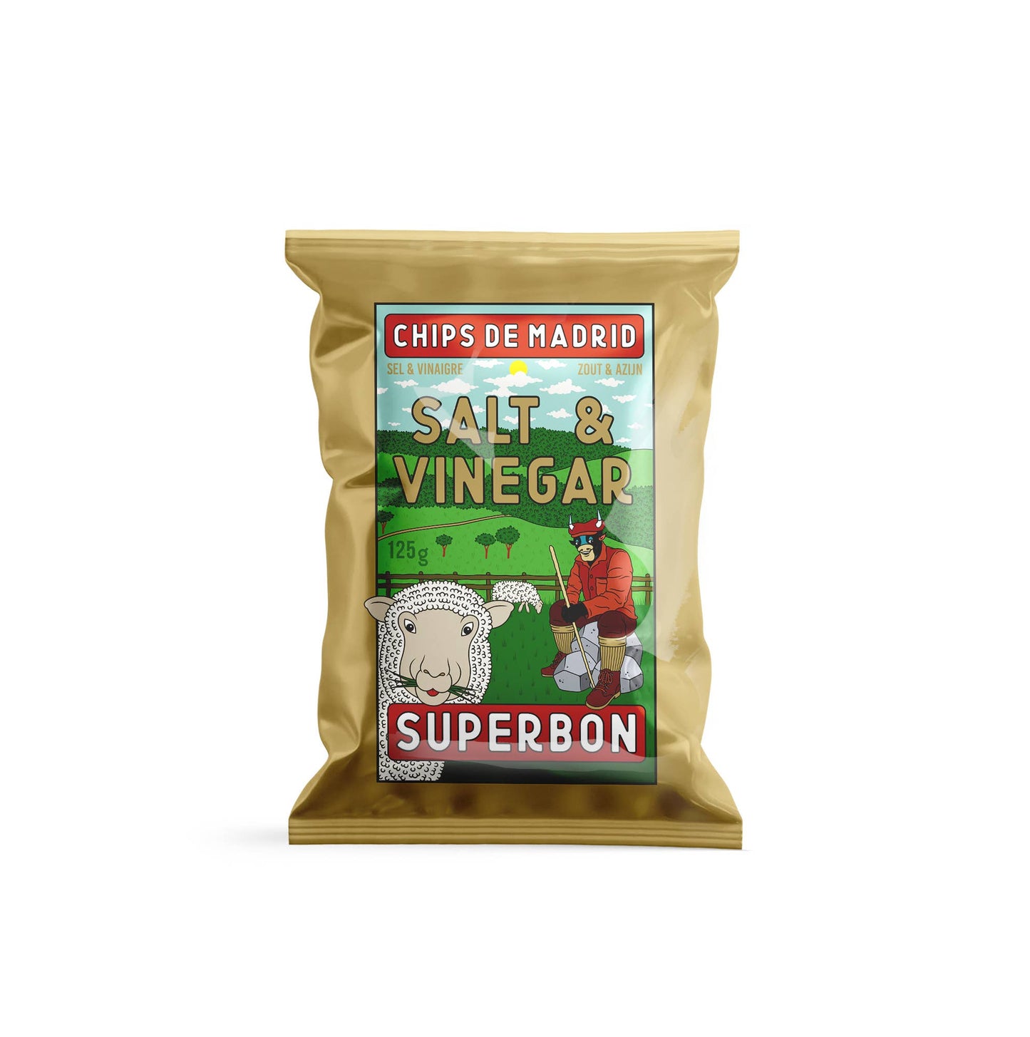 Bolsa de patatas de la marca superbon, de sal y vinagre.