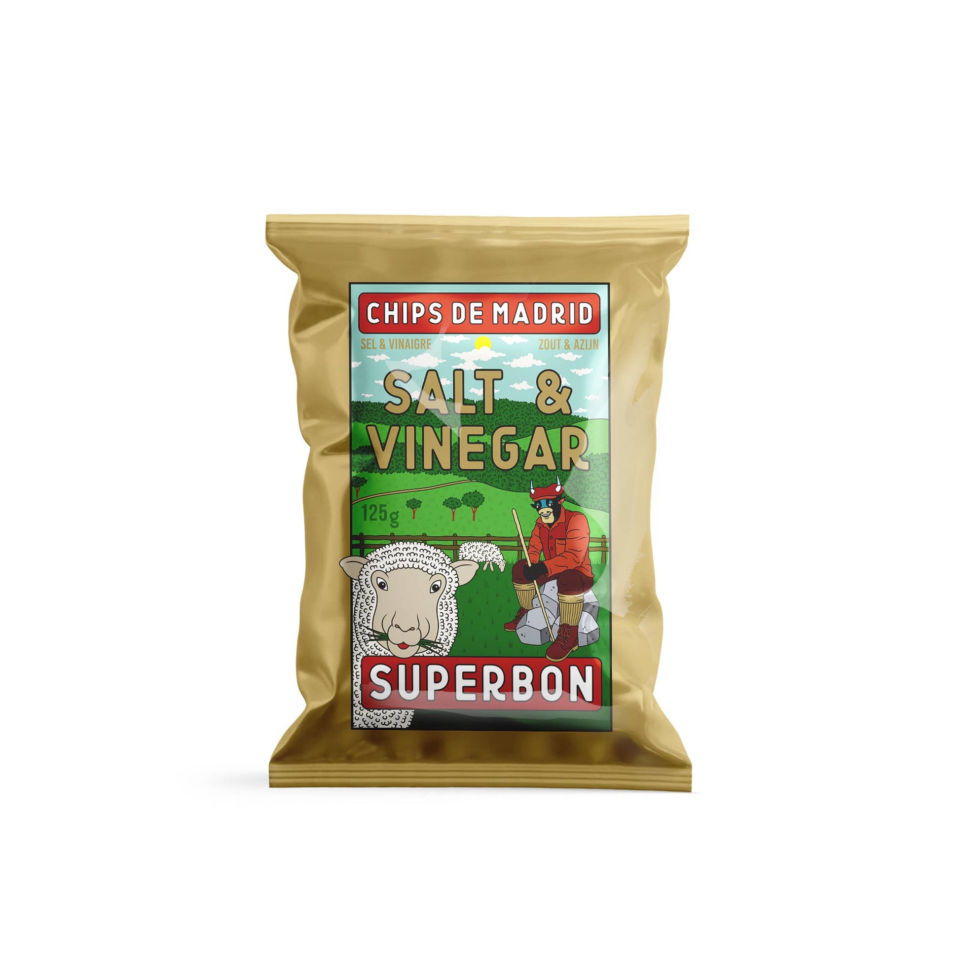 Bolsa de patatas de la marca superbon, de sal y vinagre.